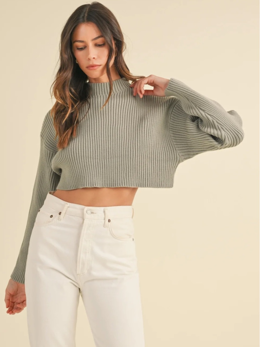 The Betty Cropped Sweater Sage Green Size small